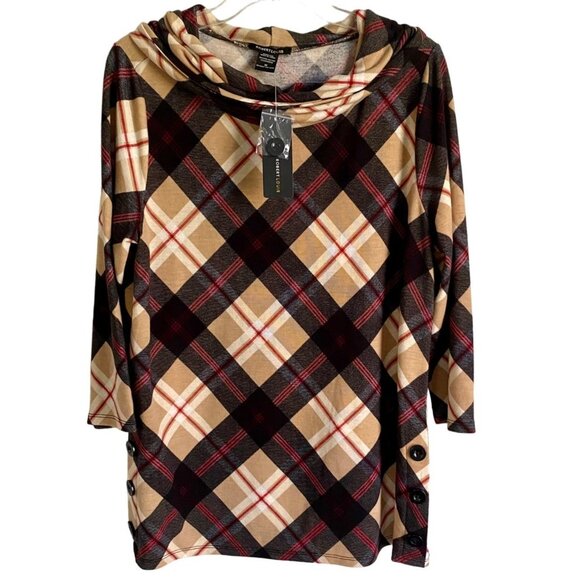 Robert Louis Plaid Tunic Top Cowl Neck Pullover Size Medium NEW NWT - Picture 1 of 10